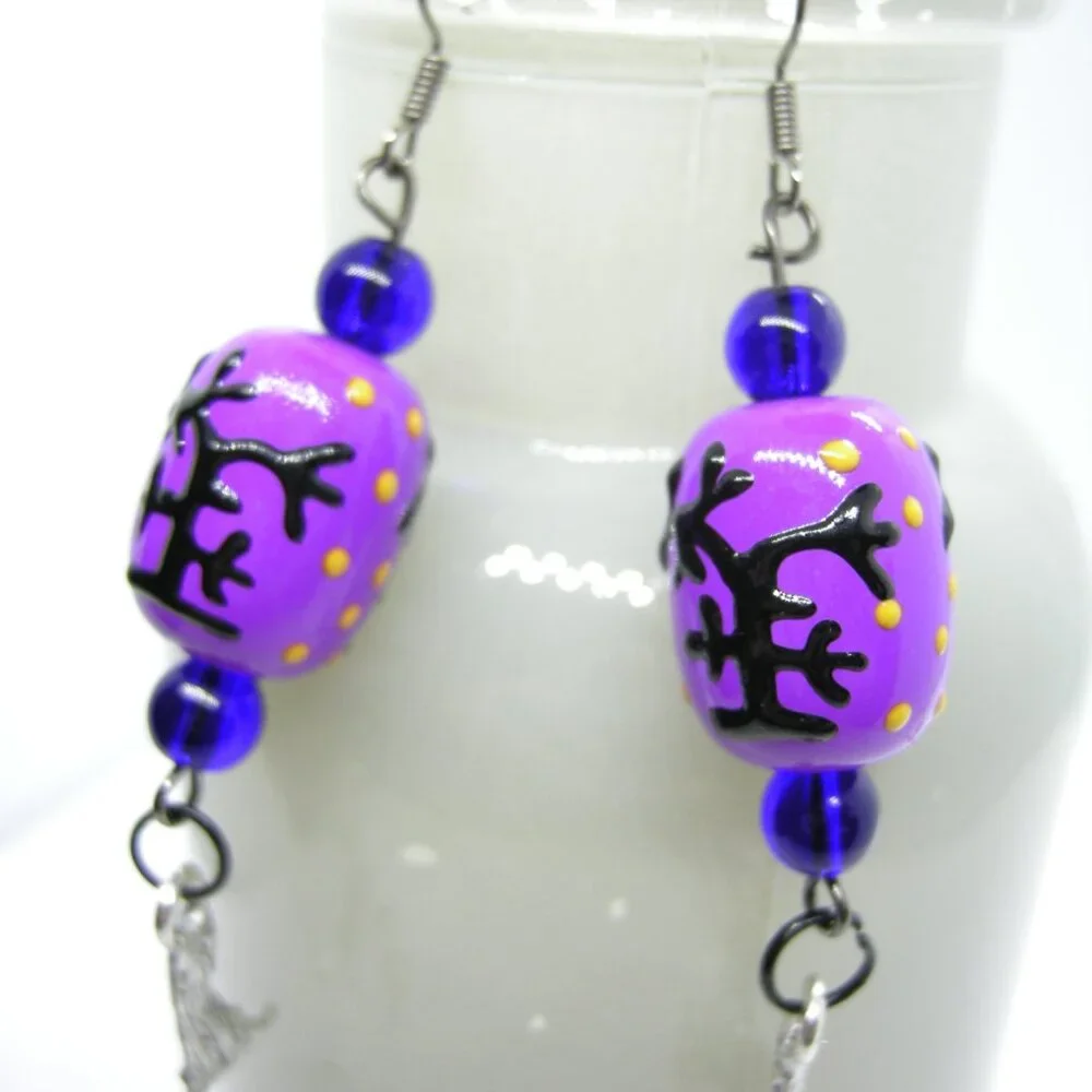 Spooky Trees lampwork earrings - purple, green or mix & match - Picture 13 of 13
